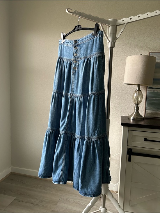 Free People Dresses & Skirts - Free People Medium Wash Maxi-Tiered Denim Skirt